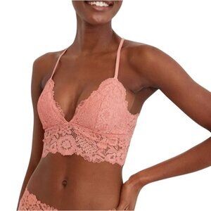 3/$30‎ NEW Aerie Bluegrass Lace Padded Racerback Bralette Warm Red/Pink Coral XS